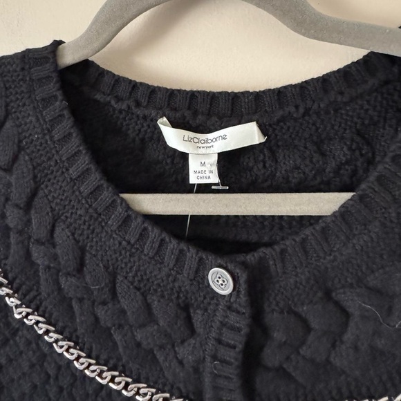 NWT Vintage Black Knit Cardigan Silver Chain Liz Claiborne Medium - Picture 6 of 6